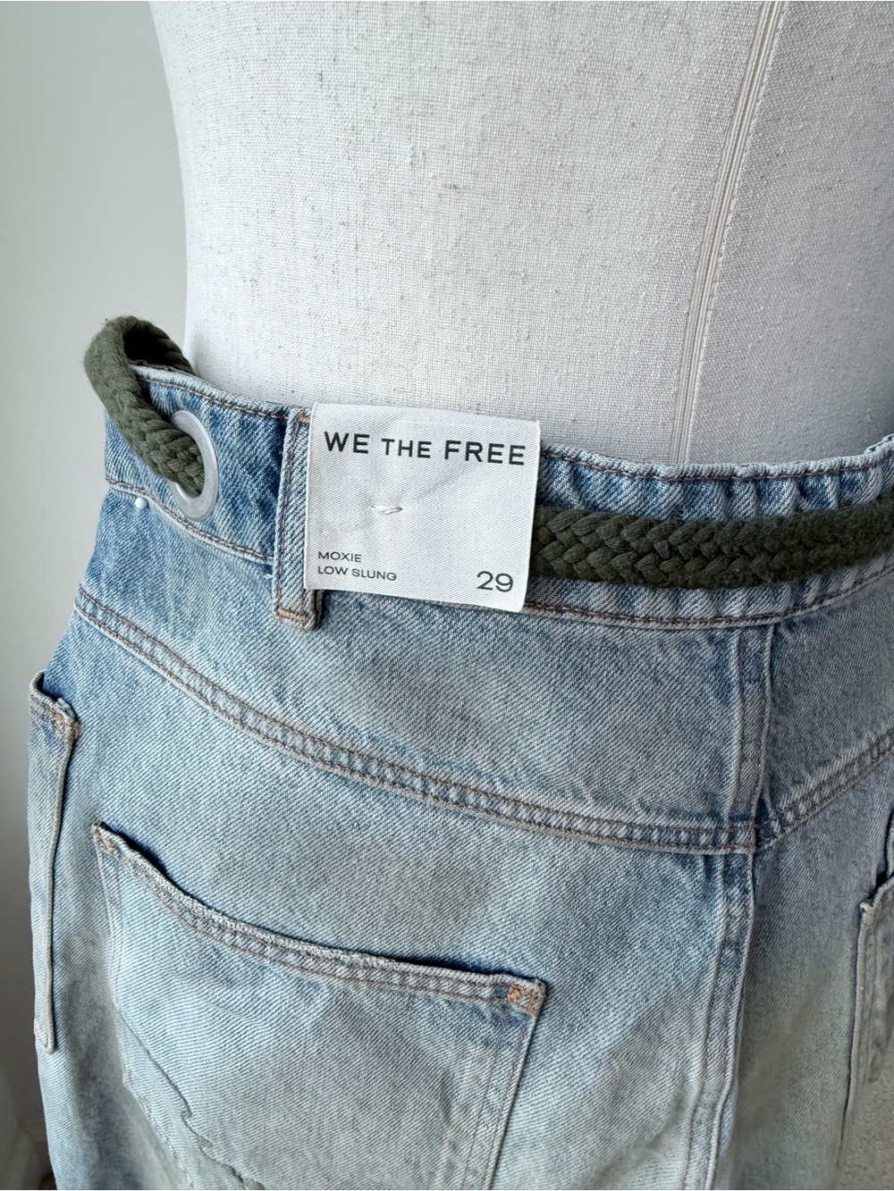Free People Moxie Low Slung Jeans with Olive Braided Belt in Roll Around - Picture 5 of 16